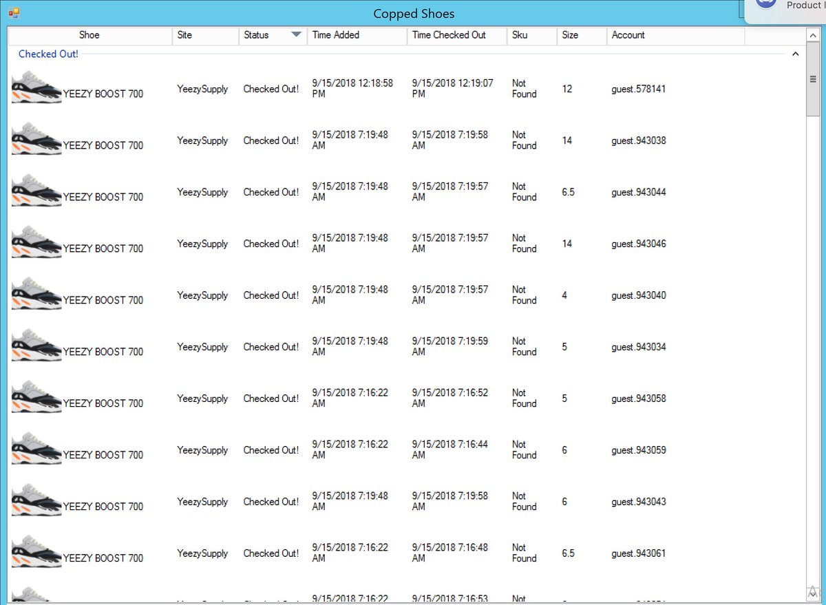 jasonsneeks's tweet image. Thanks for the insane cooks! Update worked Great!

Bot: @Cybersole ,@aiomacbot, @ANB_AIO, @NikeShoeBot 
Proxies: @Soleproxy