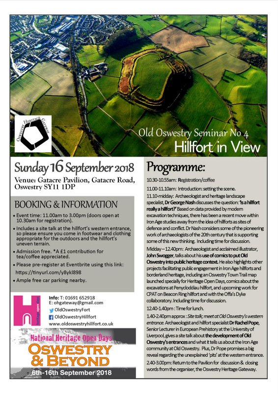 Just a handful of places remain for our splendid #hillfort seminar tomorrow with @preshitorian <a href="/Tilleyite/">Dr George Nash</a> &amp; <a href="/johnswogger/">John S</a> - on final day of #Oswestry <a href="/heritageopenday/">Heritage Open Days</a> <a href="/OswestryMuseum/">Oswestry Town Museum</a> 2018. It's free; book here: tinyurl.com/ycxpbcfx