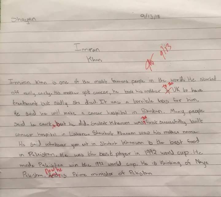 PTIOfficialBWP's tweet photo. Creative Writing “Famous Person” by Shayan Saeed, Grade 5, Saud International School Riyadh, Saudi Arabia.
#YoungVision
#NayaPakistan https://t.co/4iDumbqSgc