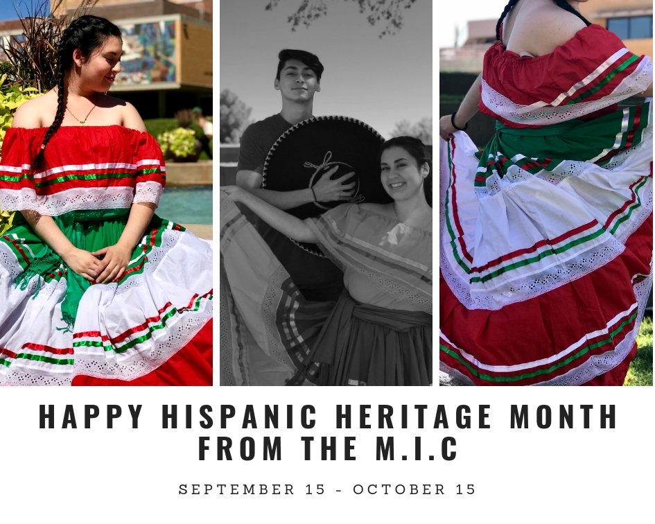 CIB_UT's tweet photo. Happy Hispanic Heritage Month from the MIC! Pictured are some of your very own Inclusive Student Leaders in tradition Mexican folklorico, or "folk dance" wear.
#DixieMIC #HispanicHeritageMonth https://t.co/1FV40qX3wQ