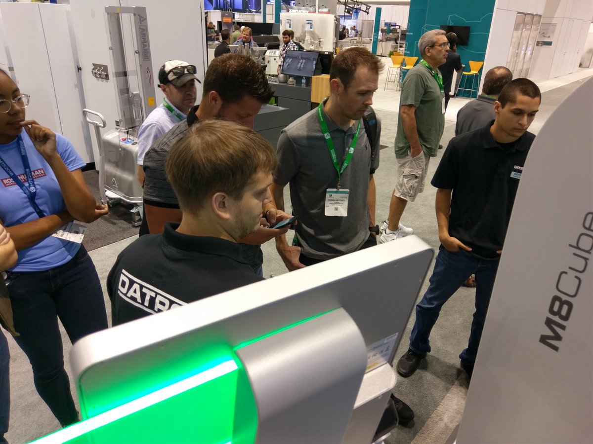 DatronCNC's tweet photo. Service Tech, Shawn Ouellette, and Applications Tech, Antonio Emerson, show of the DATRON M8Cube during this last day of IMTS 2018.
#datron #datroncnc #m8cube #imts2018 #highspeedmachining #60000rpm #cncmachining #instamachinist #autodesk #fusion360 #datronnext #cncmill https://t.co/gMb9kEfmD7