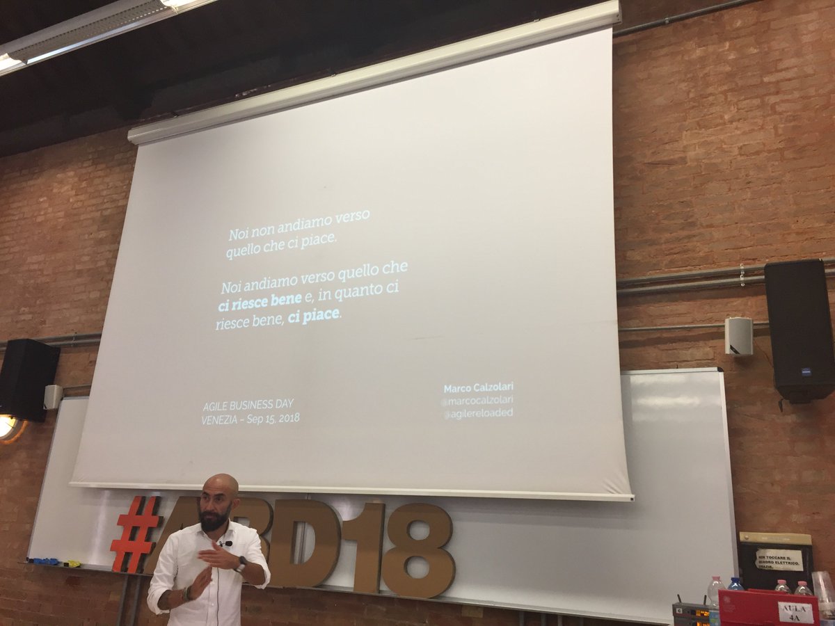 Micio1970's tweet photo. 12/ Noi non andiamo verso quello che ci piace. Andiamo verso quello che ci riesce meglio e, in quanto ci riesce bene, ci piace @marcocalzolari #mytakeaways #ABD18 https://t.co/qDmsHpDzYp