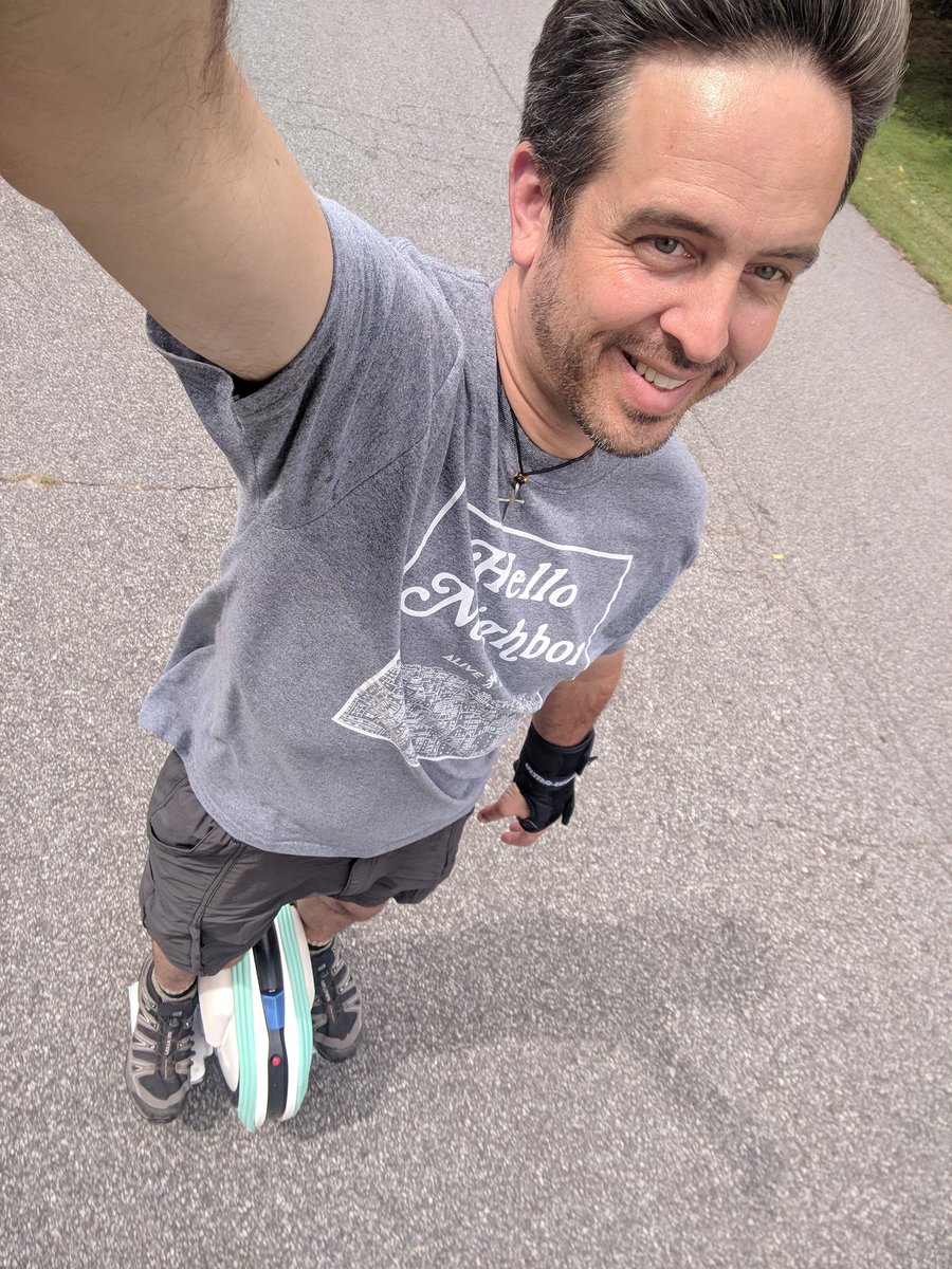 duckhunter75's tweet photo. First day with the speed limiter turned off. Now I need a helmet. For safety, yeah, but also...my hair. 😮 #ninebotOne https://t.co/fNZW9rm8T8