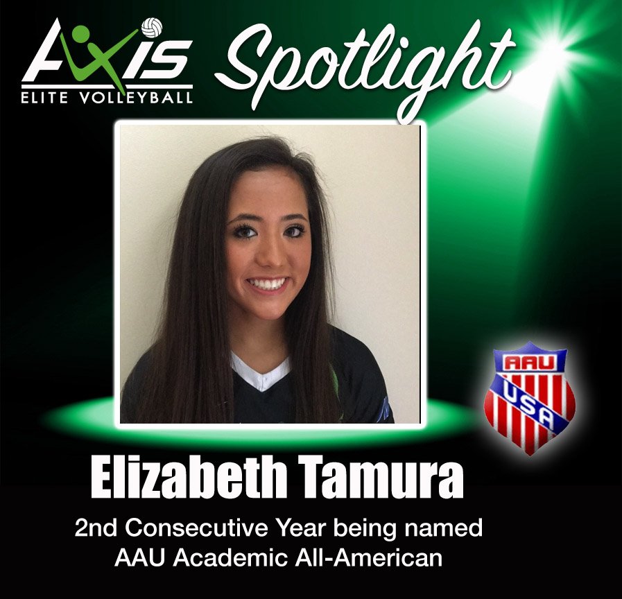 Axis_EliteVB's tweet photo. Big Shout Out to Elizabeth Tamura for being named AAU Academic All-American for 2 years in a row!
#axisproud #axiselitevb https://t.co/jLHbFoIR5z