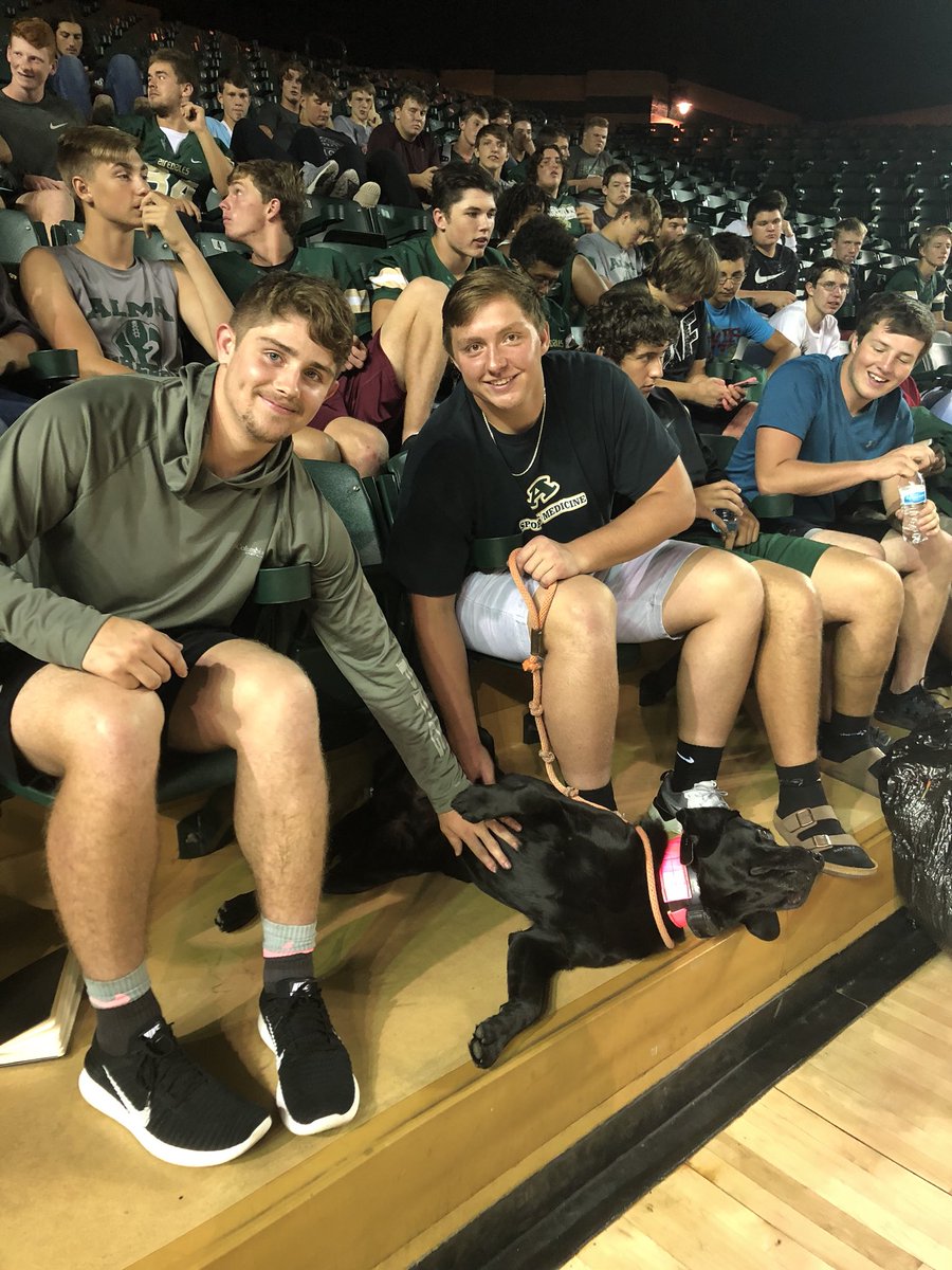 Alma_AthTrainer's tweet photo. @Alma_fball @Zacary_Henson14 @TannerRShelton with Preacher from @KingdomDog https://t.co/1UsZO7jikx