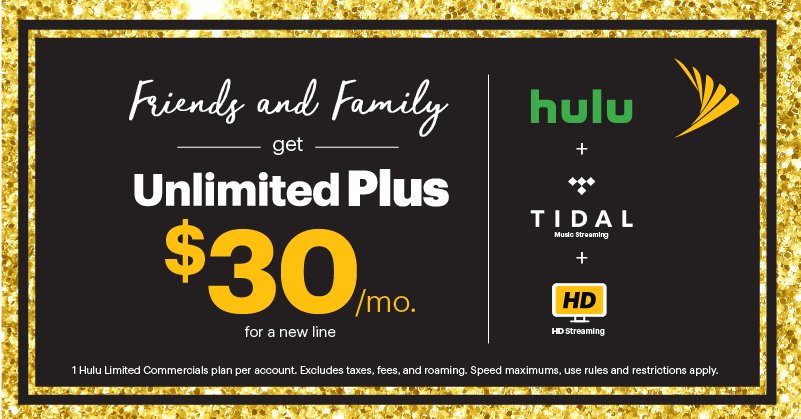 If you’re not with Sprint, now is the time to try us. Join my #UnlimitedSprintFam and get Unlimited Plus w/Hulu, TIDAL, 15GB LTE Mobile Hotspot &amp; streaming in HD for just $30 for a new
line. Until 9/30 &amp; only online. Visit sprint.com/advantageclub. DM me for the code!