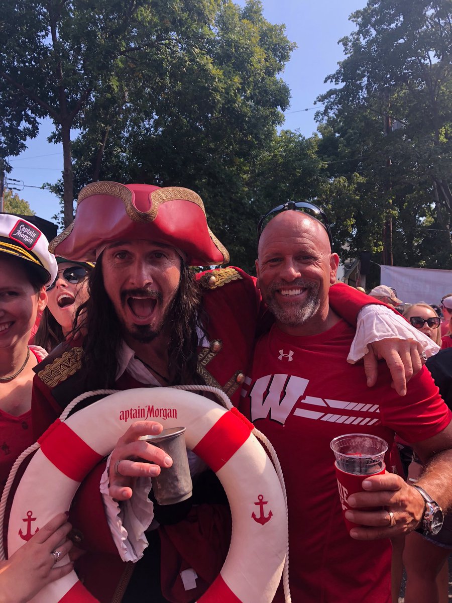 Bumper13's tweet photo. Captain of Industry meets Captain Morgan. #CaptainCaptain #OnWisconsin https://t.co/3blMP257KH