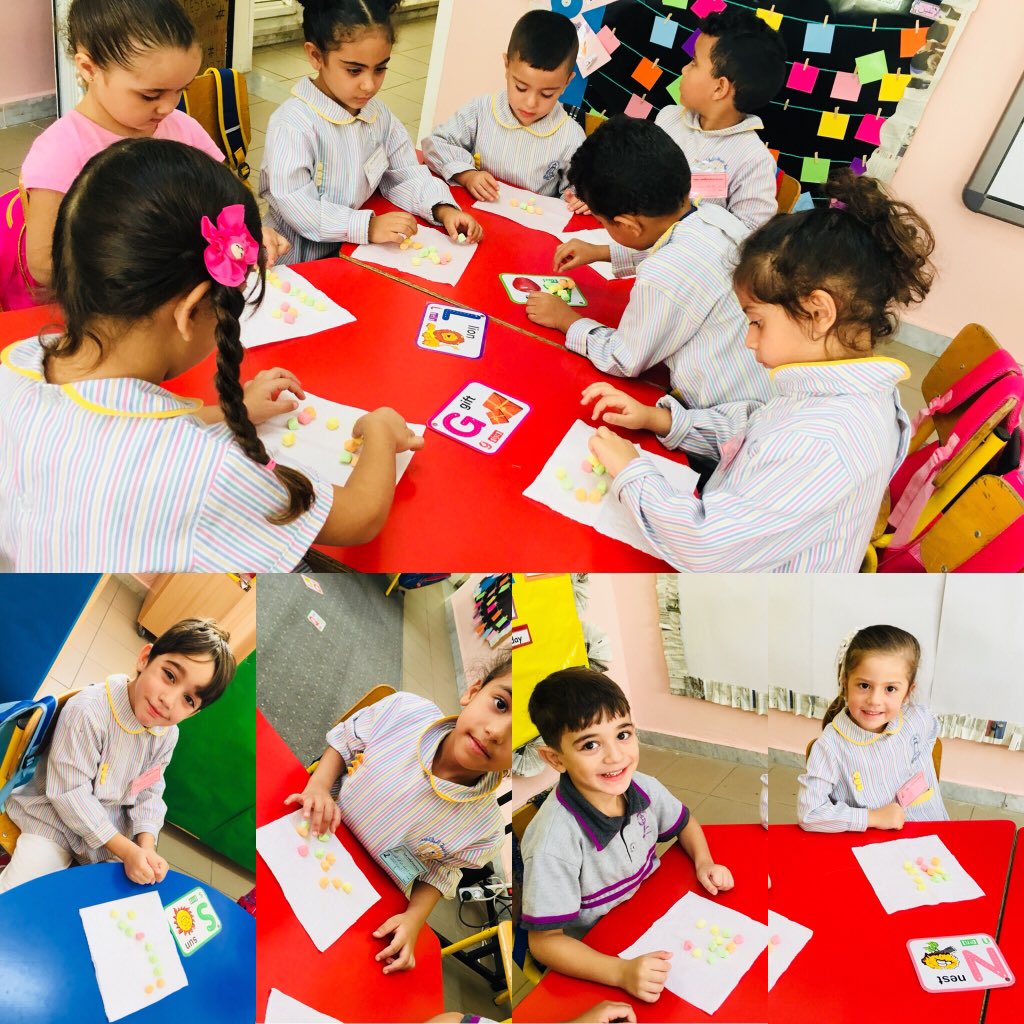 JbailiFarah's tweet photo. KG3 B were moving and jumping on the first letters of their names today before modeling them using marshmallows. #namerecognition #phonics #firstweeks #preschool #goals @DawhaHighSchool @HneinehLorin https://t.co/yFO1osu9N3