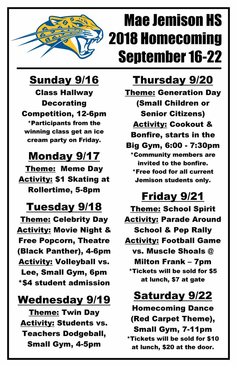 Mae Jemison High School On Twitter Next Week Is Mjhs Homecoming