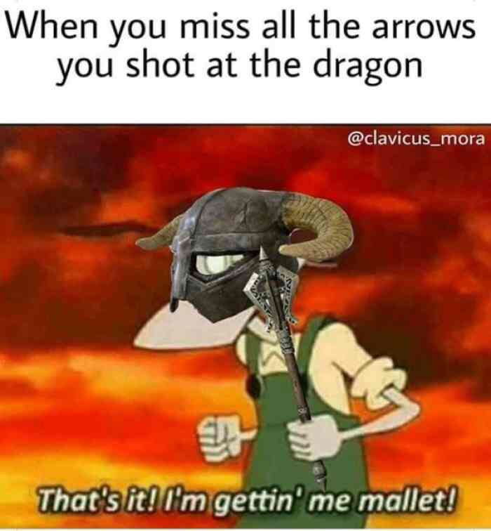 DFighter09's tweet photo. Arrows don’t work on dragons. Don’t try it! I saw someone get hit with his tail.🤭😲😵🐉🐲@Beowulf_ismyman #noarrowsleft #noarrowsatall https://t.co/lNPMd9WEZg