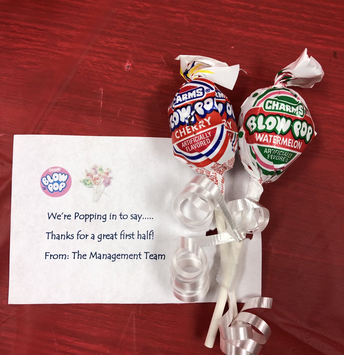 Thanking associates for a terrific first half! Twix Saturday and Blow Pop Sunday!
