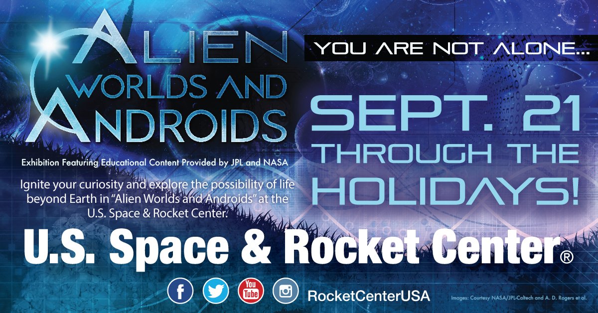 RocketCenterUSA's tweet image. In this exhibit, guests join scientists in their search for alien life beyond our solar system and discover strange alien-like creatures found here on Earth. "Alien Worlds and Androids” comes to the U.S. Space &amp;amp; Rocket Center beginning Sept. 21, 2018! bit.ly/2MZA7lc