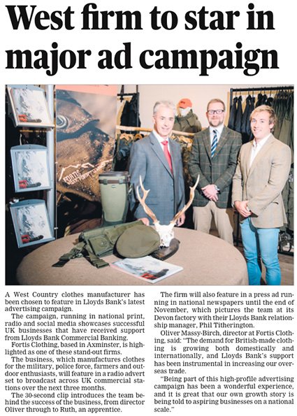 West firm <a href="/Fortis_Clothing/">Fortis Clothing</a> starring in a major new ad campaign