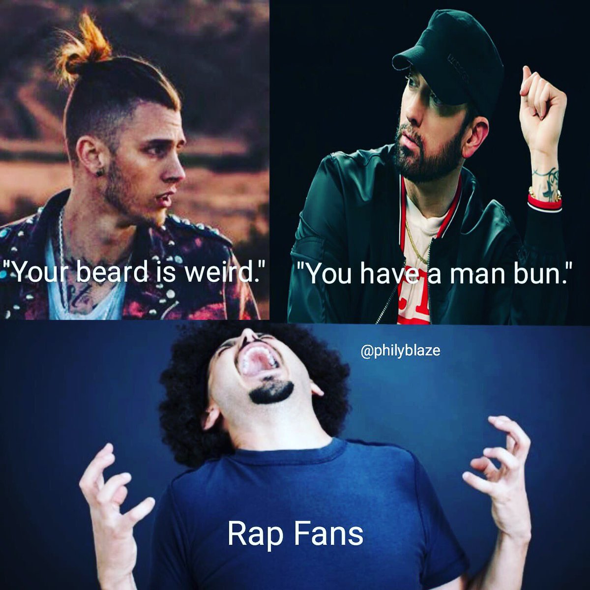 redlionpicture's tweet photo. 😂😂😂
As much as we’ve been enjoying this beef...there’s a fair point to be made in this pic. 🧐🤔
@eminem @machinegunkelly #eminem #machinegunkelly #mgk #rapgod #rapdevil #kamikaze #killshot #rap #rapfans #rapsdead #beardsweird #manbun https://t.co/Xo4E7uDEhh
