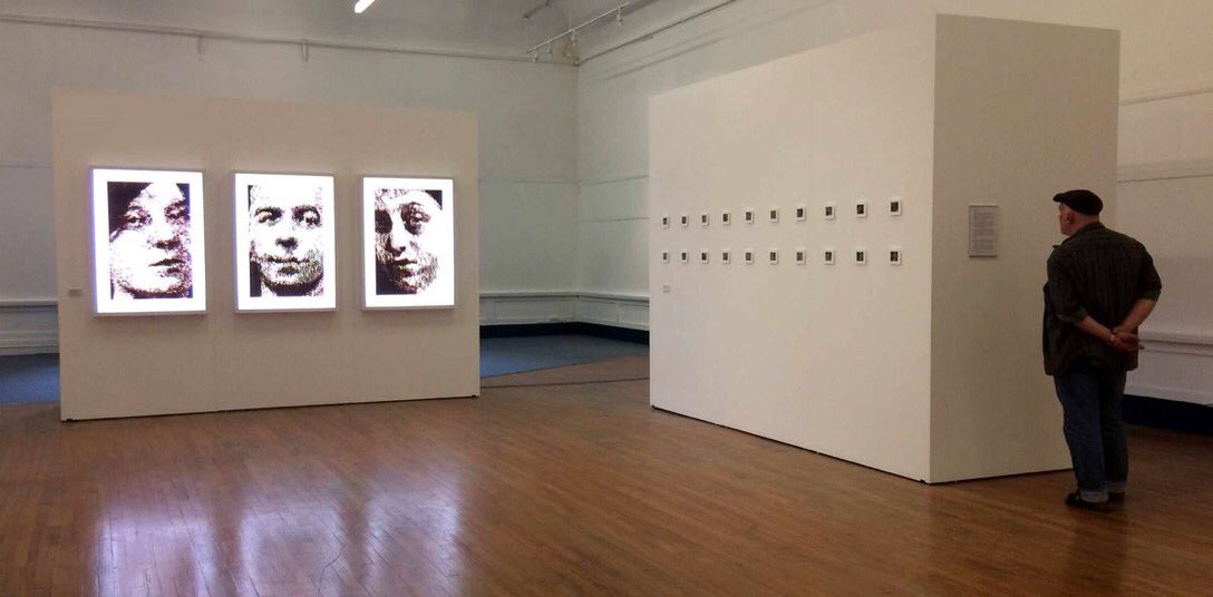 PrintSalford's tweet image. Near #Salford? The PRINT UnLtd Exhibition @SalfordMuseum continues until 14 October.

Exhibition includes @GwilymHughes1 Salford Faces - a series of twenty small relief #etchings, three of which were blown up to create monumentally large, multi-layered digital CMYK prints.