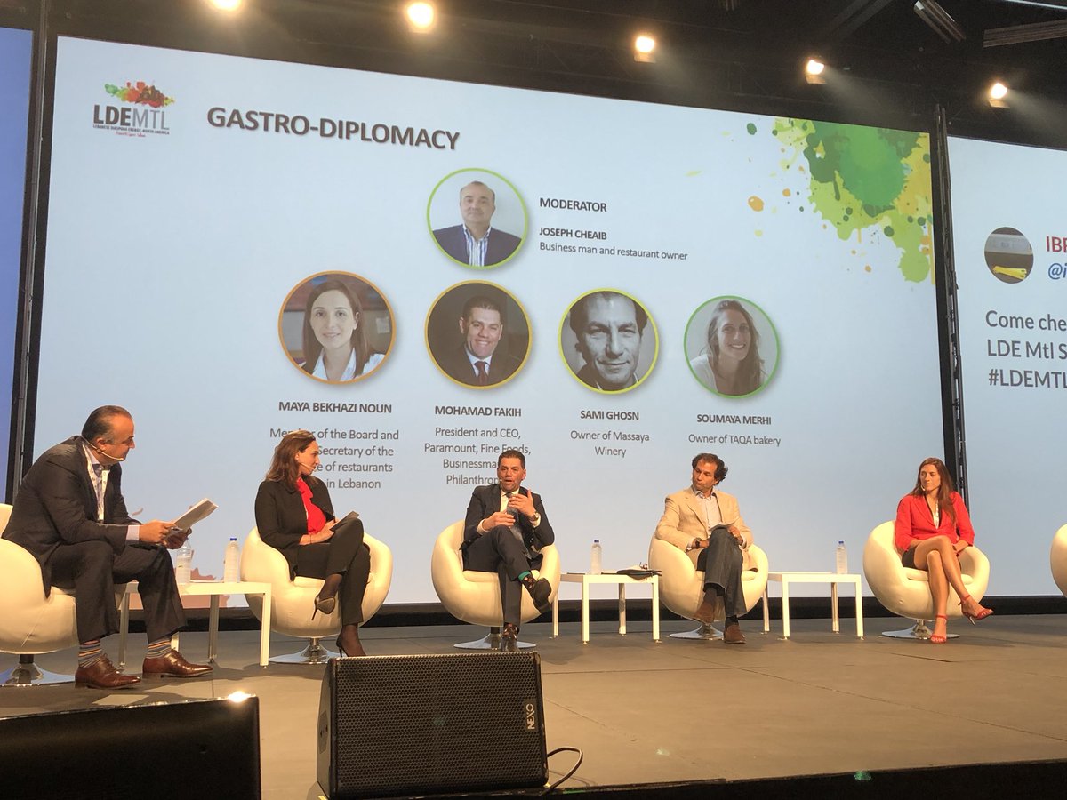 Marwan_Hayek's tweet photo. Gastro-Diplomacy panel: Eat Lebanese, Drink Lenanese and ... soon, SPEAK Lebanese with @AlfaTelecom #Diaspora #LDEMTL @massayalebanon https://t.co/F21QGbphRG