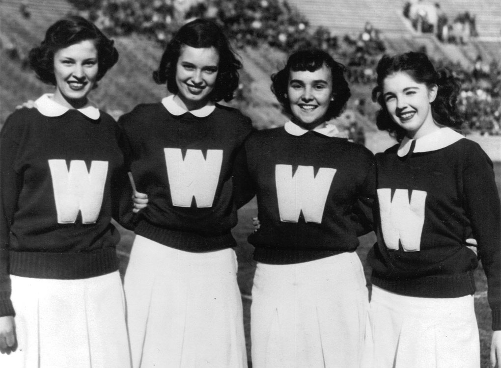 In 1952, four women became the first female members of the UW cheerleading squad <a href="/UWCheer/">UW Cheerleading</a>. One of these pioneers - Virginia Kehl Mackesey - joined us here today. Learn more about Virginia: uwalumni.com/news/first-che…
