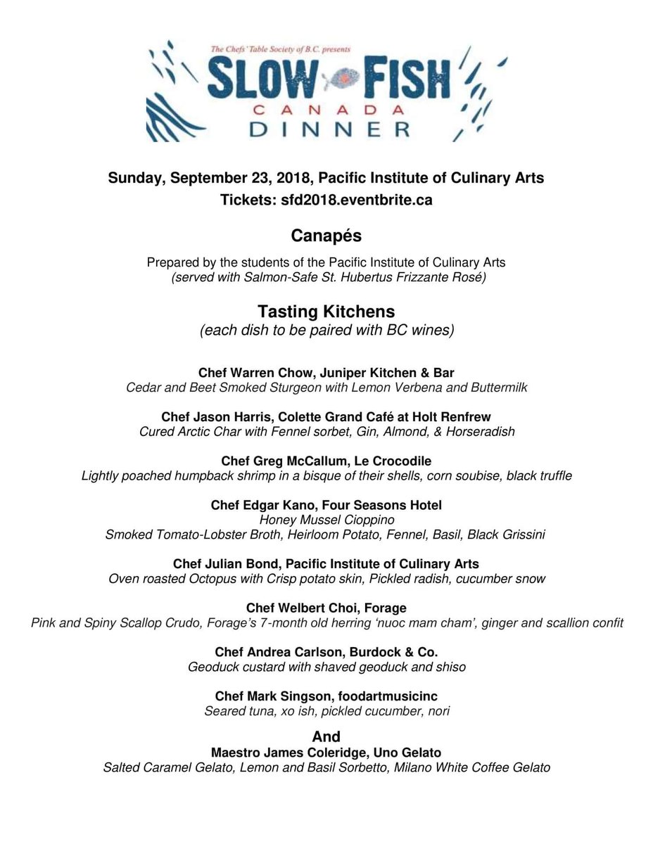 ChefsTableBC's tweet photo. Look at this menu! #SlowFishDinner is going to be amazzzing! Get your tickets before they sell out! https://t.co/wFLcJOxo9X #CTSBelong #yvrevents #seafoodlover #bcwine #vancouver https://t.co/PsW2iDGzPo