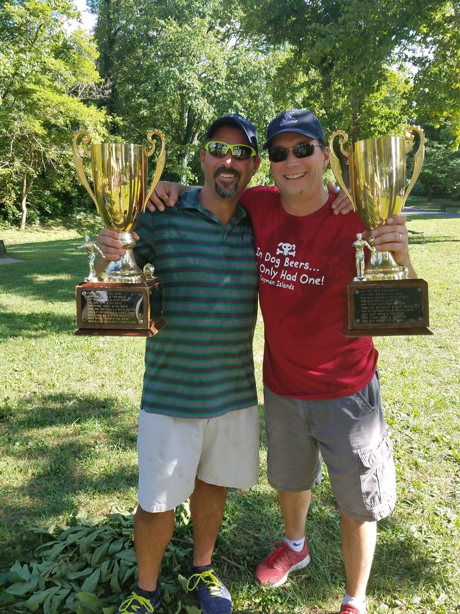 schweba's tweet image. Great washer tourney. Scott and I are champs again..