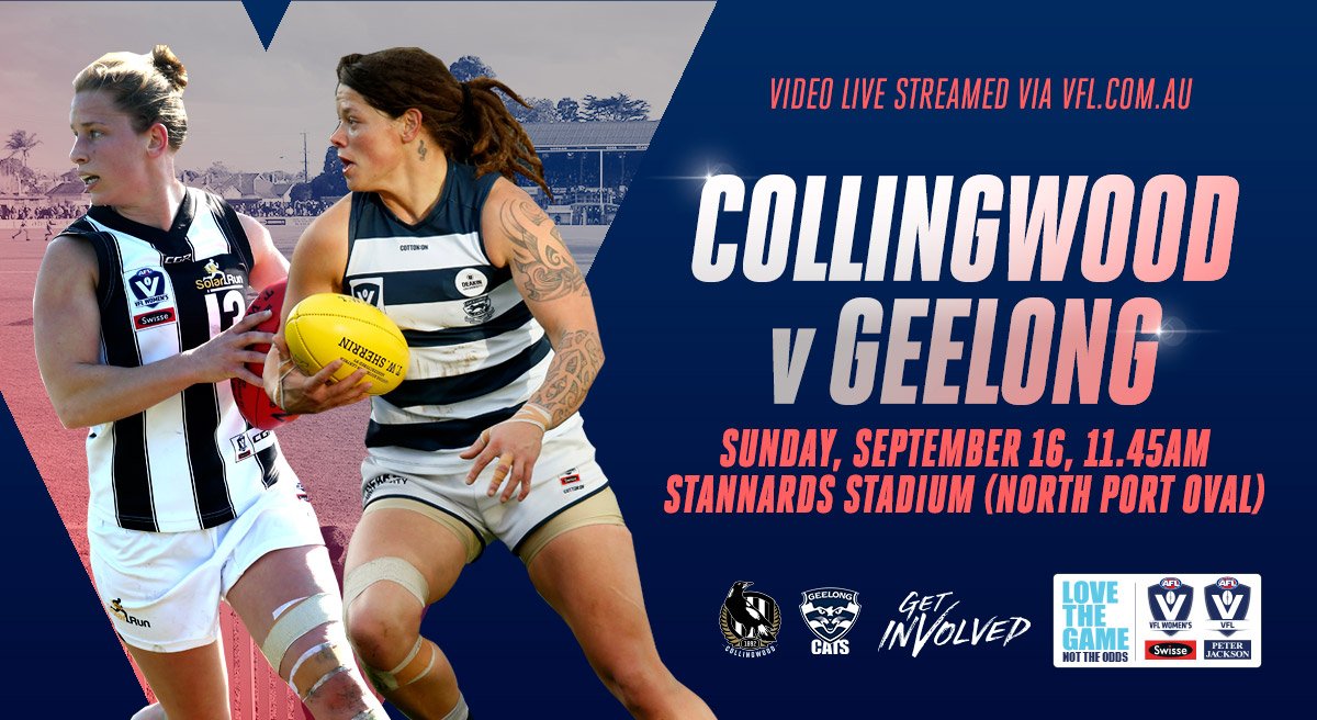 A #SwisseVFLW #LovetheGame Grand Final berth vs <a href="/HawthornFCW/">Hawthorn VFLW</a>​ is on the line when @CollingwoodFCW​ faces @GeelongVFLW​ in today's Preliminary Final at Stannards Stadium.

WATCH LIVE from 11.45am​: bit.ly/PFinalVFLWvideo

See MATCH INFO: bit.ly/2OkTGRS

#GetFinalsFever