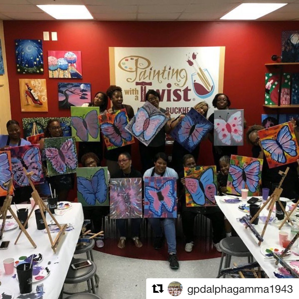 alphagamma1943's tweet photo. Alpha Gamma enjoying Painting with a Twist earlier today and after our chapter meeting! #GammaPhiDeltaSororityInc #GPhiD #GPD #AlphaGammaLand https://t.co/Lnfi39iTib