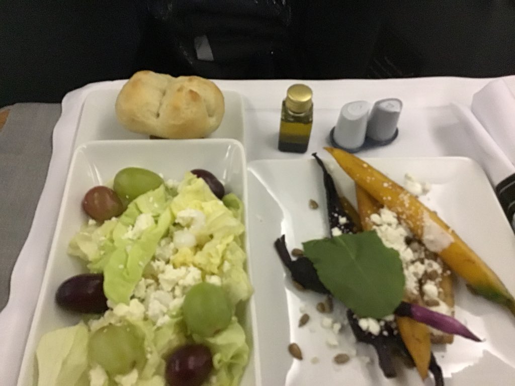 missypinkerton's tweet photo. My husband is somewhere over the Atlantic and sends me this, it looks like some of that food @scottfaughn was describing yesterday #firstclassfood https://t.co/Dc6PJMdNPZ