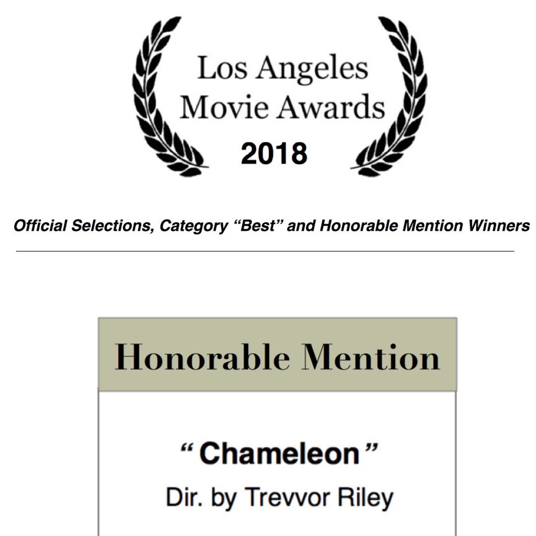 Thank You LOS ANGELES MOVIE AWARDS!!! CHAMELEON | Honorable Mention for Best Narrative Short Film. Showing @ Complex Theater Hollywood  Sept. 22nd #losangelesmovieawards #chameleonfilm #filmfestival #shortfilm #spirospsihos #trevvorriley #award #officialselection @FilmFreeway