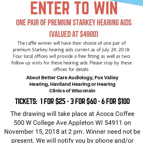 HearFoxCities's tweet photo. Visit any of these four local hearing aid offices for a chance to win a set of premium hearing aids worth $4900.  #Appleton #hearingloss #oshkosh #wisconsin https://t.co/alnfdiX0bb