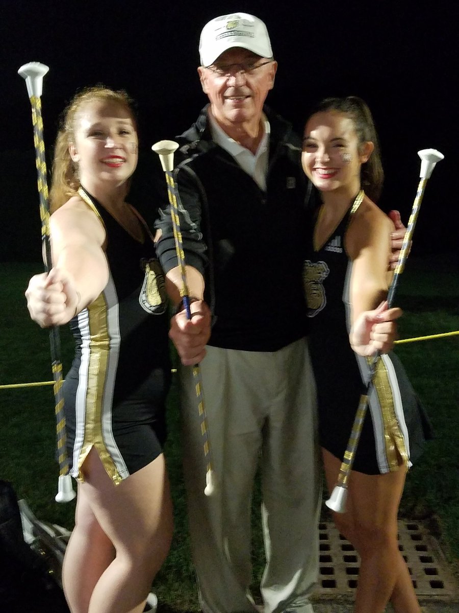Katie &amp; Sam teach big dawg the fine points of baton twirling. So cool ladies 😊