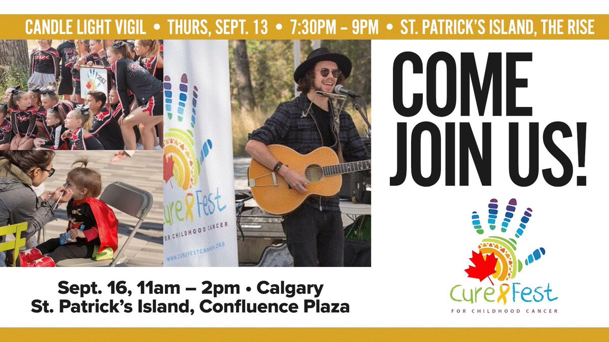 curefestcanada's tweet photo. The forecast for tomorrow’s event is cold but we do have covered exhibits, music, and food trucks scheduled rain or shine. Please dress for the conditions &amp; join us from 11-2 @ Confluence Plaza on St. Patrick’s Island to bring awareness to childhood cancer! 💛 #fightlikeakid https://t.co/H0d7RHY664