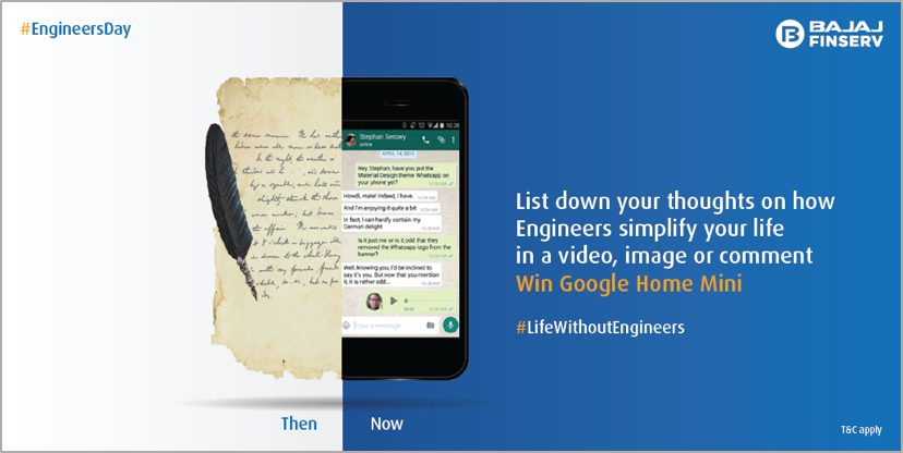 Bajaj_Finserv's tweet photo. Engineers have made our communication process faster and more secure. Retweet #LifeWithoutEngineers by either posting an image, video &amp; stand a chance to win a Google Home Mini 

 https://t.co/uJMUiDJNF1 https://t.co/Q5mb6AKnpN