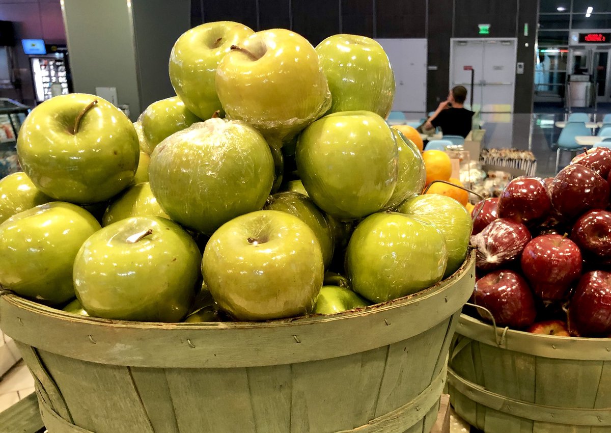 If only nature would find a way to cover these apples, so we would not need to wrap them individually in plastic! Seen at La Tapenade Mediterranean Café, Las Vegas #plasticpollution #worldearthday #sustainability #Plastic