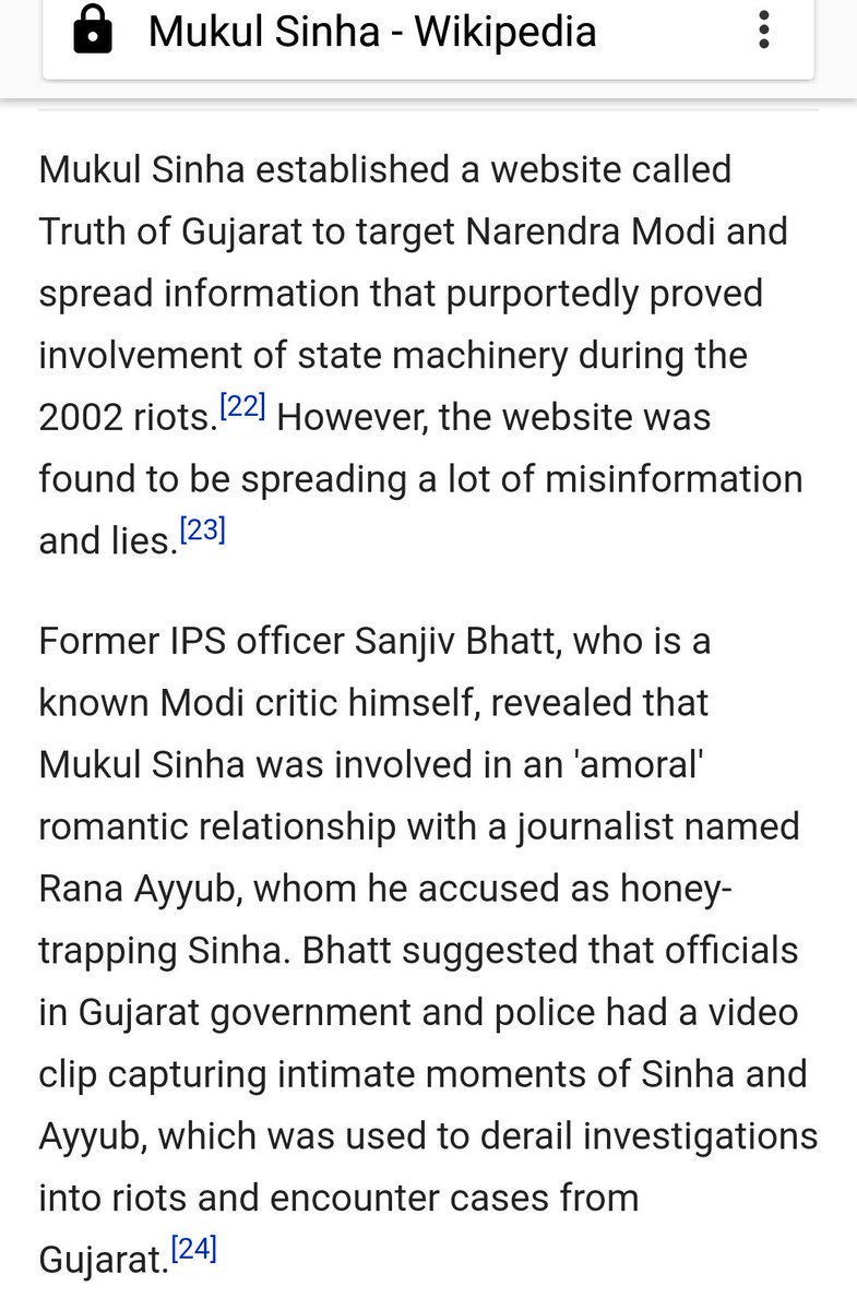 Mukul Sinha, Father of Alt News founder Pratik Sinha, established website 'Truth of Gujarat' to target Modi, spreading lot of misinformation & lies about Gujarat Attached Screenshot of DELETED content of wikipedia