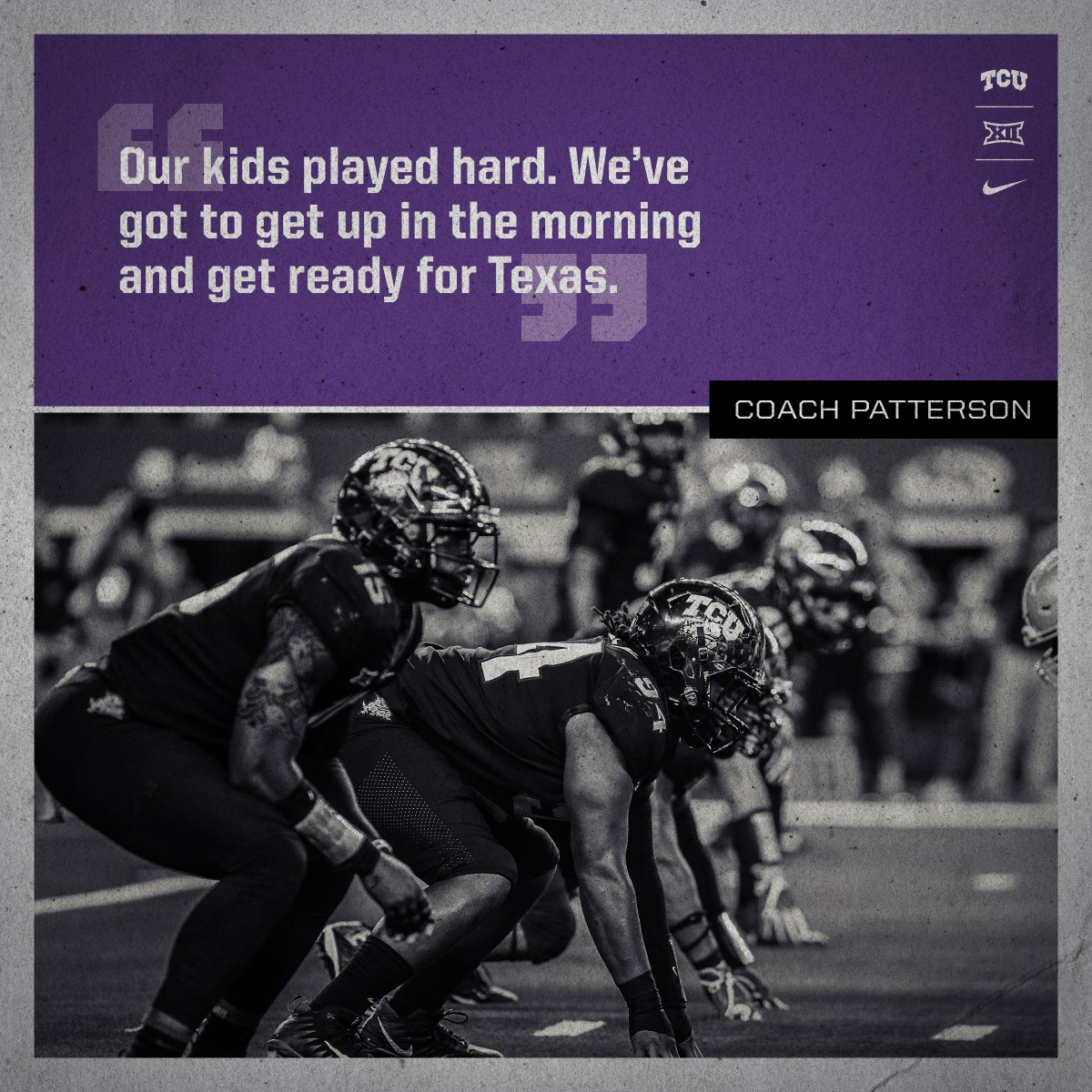 TCUFootball's tweet photo. Time to bounce back. #BeatUT https://t.co/77zlGbvhAd