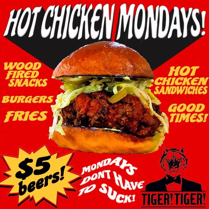#🔥🐔Get your Monday suck outta my house. We’re coming at you with Hot Chicken, Hot Mushroom and hot $5 beers. Yes, the Hot Chicken is back and we’re giving you any beer on the board for just $5 to wash it down. #sdbeer #indiebeer #hotchicken #hotmushroom