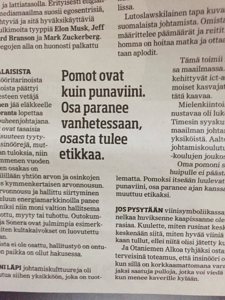 KivinenH's tweet photo. Johtaminen on taitolaji ja esimiestyö on tärkeää. Tekniikka&amp;Taloudesta löytyi hyvä vertaus. #espoo #johtaminen https://t.co/iTu3KdQWVZ