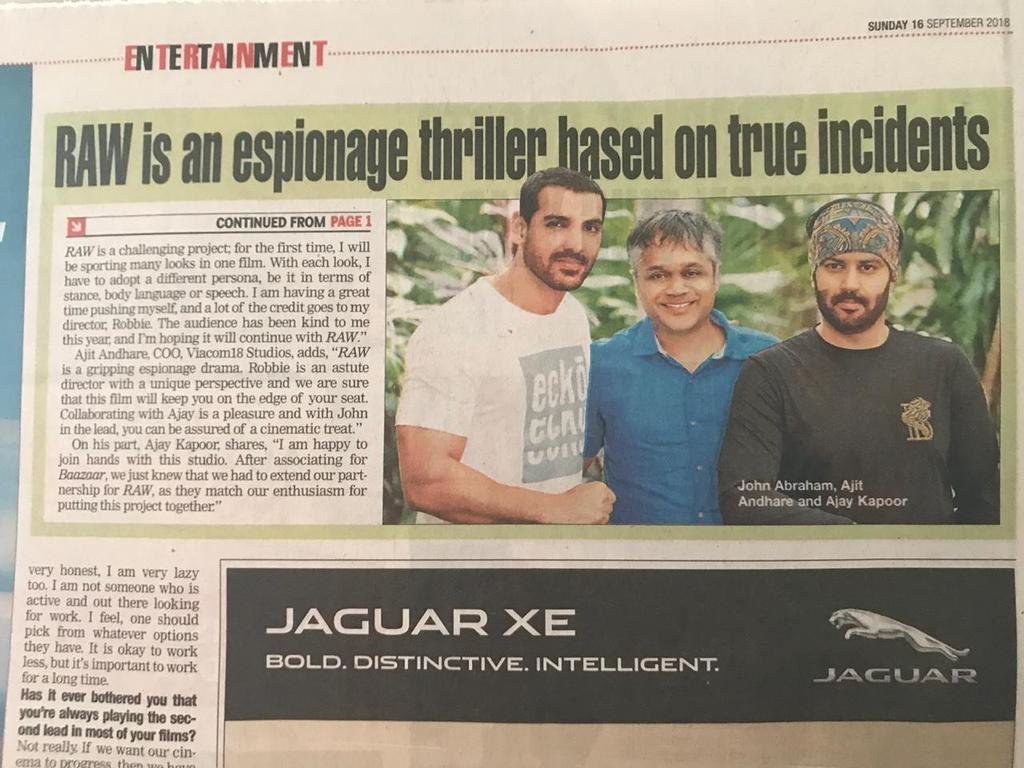 TheRiteshJohn's tweet image. .All the best @ajay0701, my guru @TheJohnAbraham sir  &amp;amp; #AjitAndhare talk about @RomeoAkbarWaltr in today&apos;s @bombaytimes! @KytaProductions @18bahul