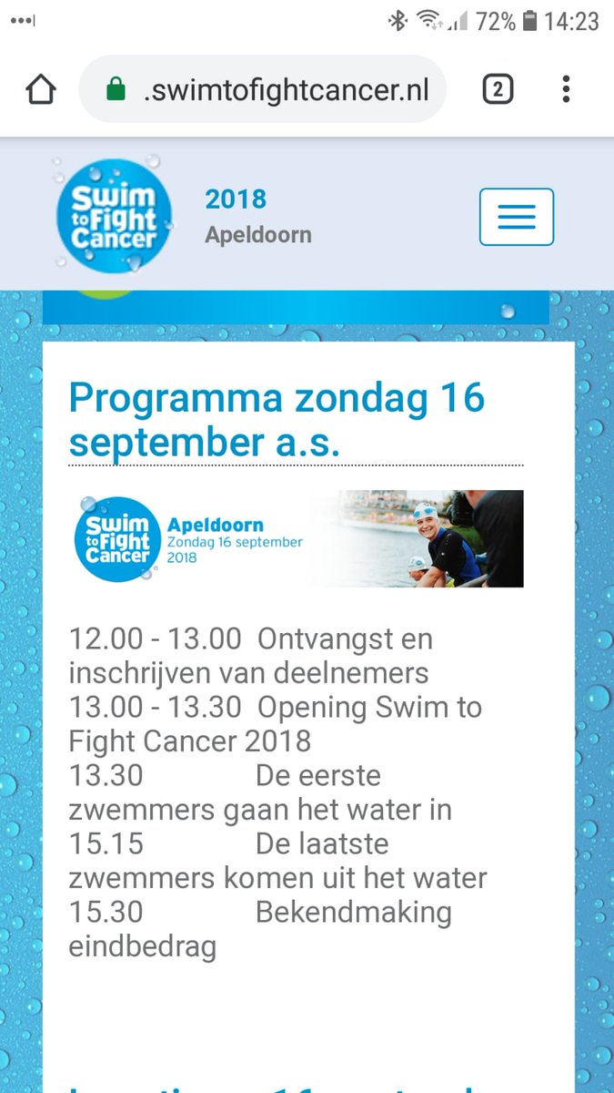 Goedemorgen Stedendriehoek, bestuur, vrijwilligers, catering, verkeersregelaars, rode kruis, reddingsbrigade, vrijwillige brandweer. bandjes, omroepster, enz. enz. enz, <a href="/lisannespaander/">Lisanne Spaander</a> <a href="/ds_Apeldoorn/">de Stentor Apeldoorn</a> <a href="/OmroepGLD/">Omroep Gelderland</a> <a href="/gem_apeldoorn/">Gemeente Apeldoorn</a> Wij gaan voor een mooie dag bij <a href="/SwimtoFC055/">Swim to Fight Cancer</a>