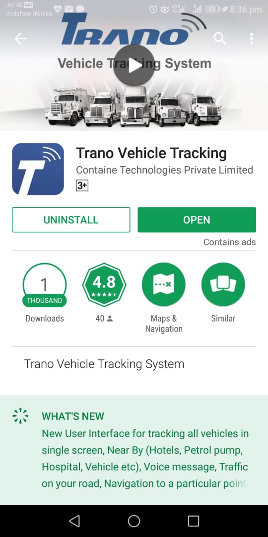 ContaineIndia's tweet photo. #Trano #gpstracking #DRIVING  Trano app has been reached a milestone for 1000 downloads in Google Playstore https://t.co/GAeQ2rlV4T