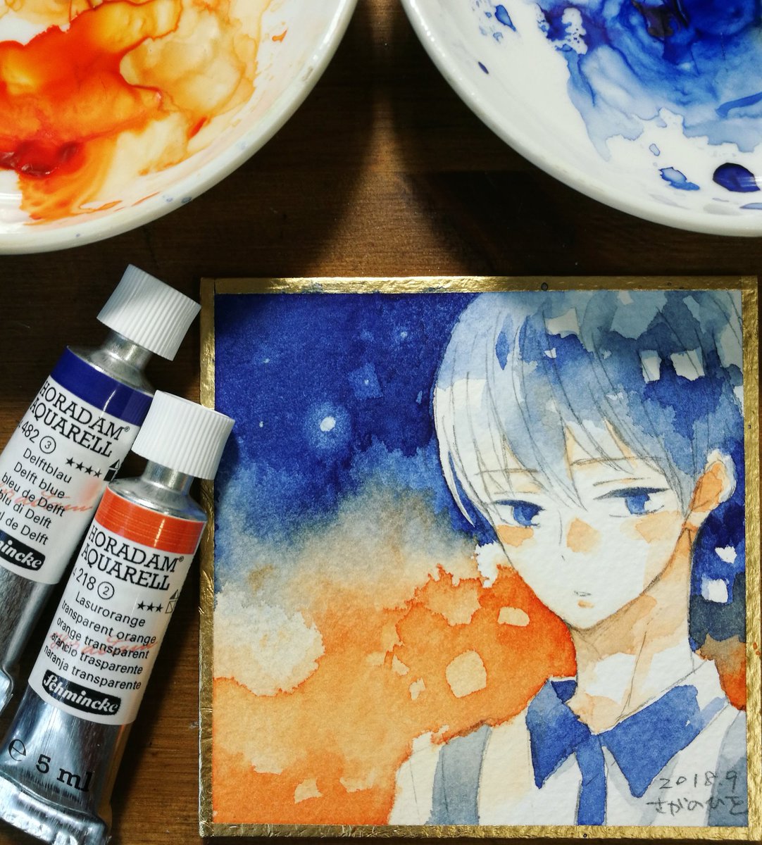 ট ইট র さがのひを 1 16新刊発売 ホワイトアイビスは迷いがなければ発色も良いし滲み作りやすくて雰囲気良く塗れるかな 今回は水でごしごし何回もやってしまったのでちょっと色が鈍りました ミニミニ色紙ささっと塗れるかな と思ったけどこんなけ小さいと