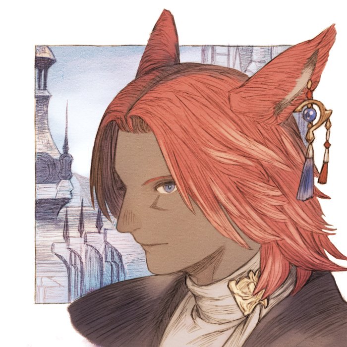 miqo'te 1boy animal ears male focus solo red hair portrait  illustration images