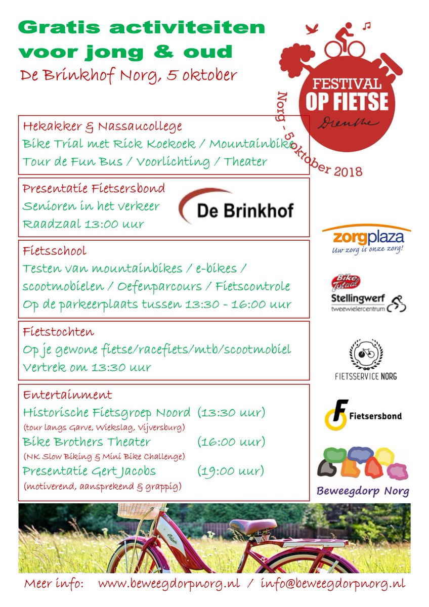 Al genoteerd in je agenda? Vrijdag 5 oktober 'Festival Op Fietse'.
Kom langs en doe mee!