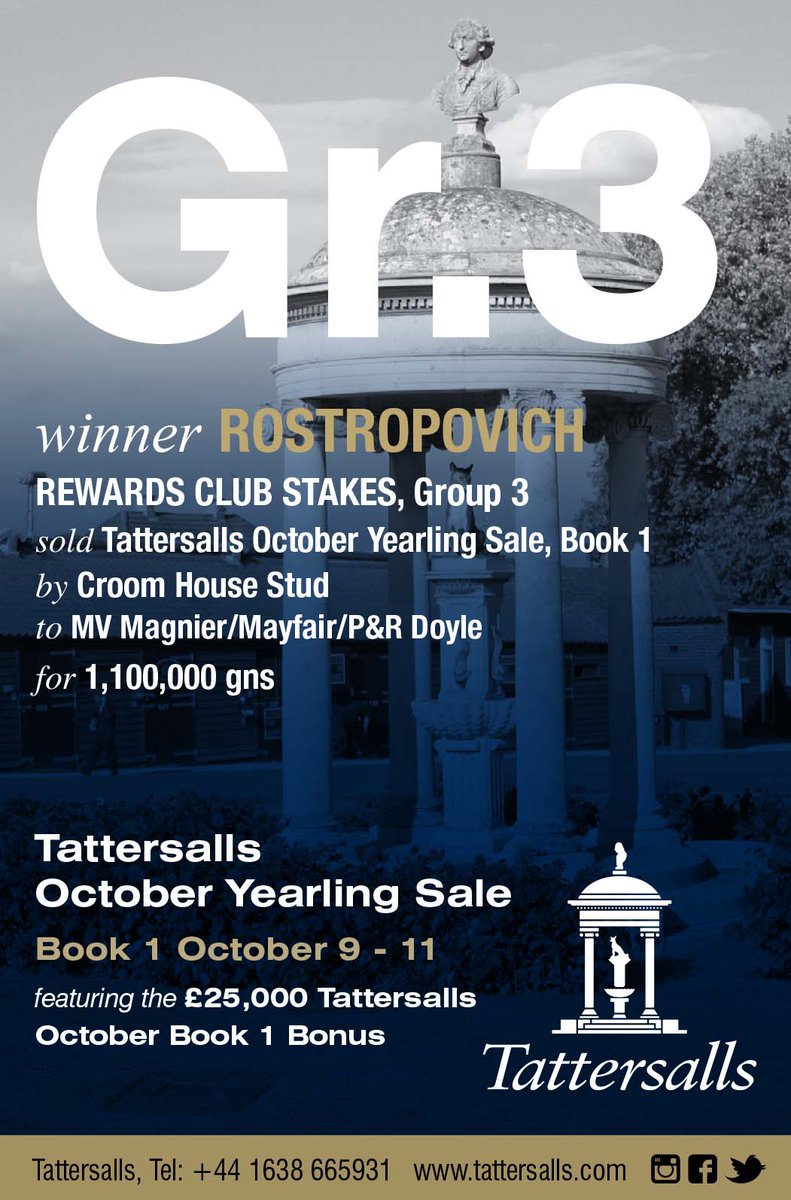EBN (@bloodstocknews) on Twitter photo .<a href="/Tattersalls1766/">Tattersalls</a> grad ROSTROPOVICH wins the Gr.3 Rewards Club Stakes. Sold by <a href="/CroomStud/">Croom House Stud</a> to MV Magnier/Mayfair/<a href="/Doyle_Racing/">Doyle Racing</a> for 1,100,000gns. Visit tattersalls.com #readallaboutit .<a href="/Tattersalls1766/">Tattersalls</a> grad ROSTROPOVICH wins the Gr.3 Rewards Club Stakes. Sold by <a href="/CroomStud/">Croom House Stud</a> to MV Magnier/Mayfair/<a href="/Doyle_Racing/">Doyle Racing</a> for 1,100,000gns. Visit tattersalls.com #readallaboutit