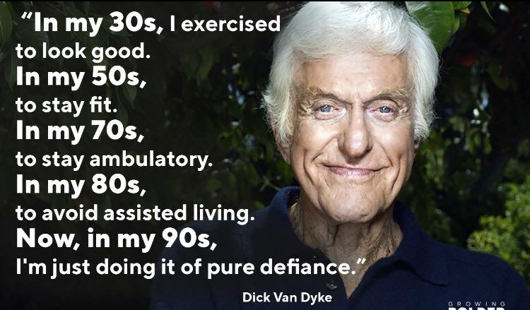 PSimey's tweet photo. Changing motivations for #exercise with age - love this line “Now, in my 90s I’m just doing it of pure defiance” #NeverTooOldToExercise 👍

HT @LaterLifeTrain https://t.co/k6LE8dHMgU