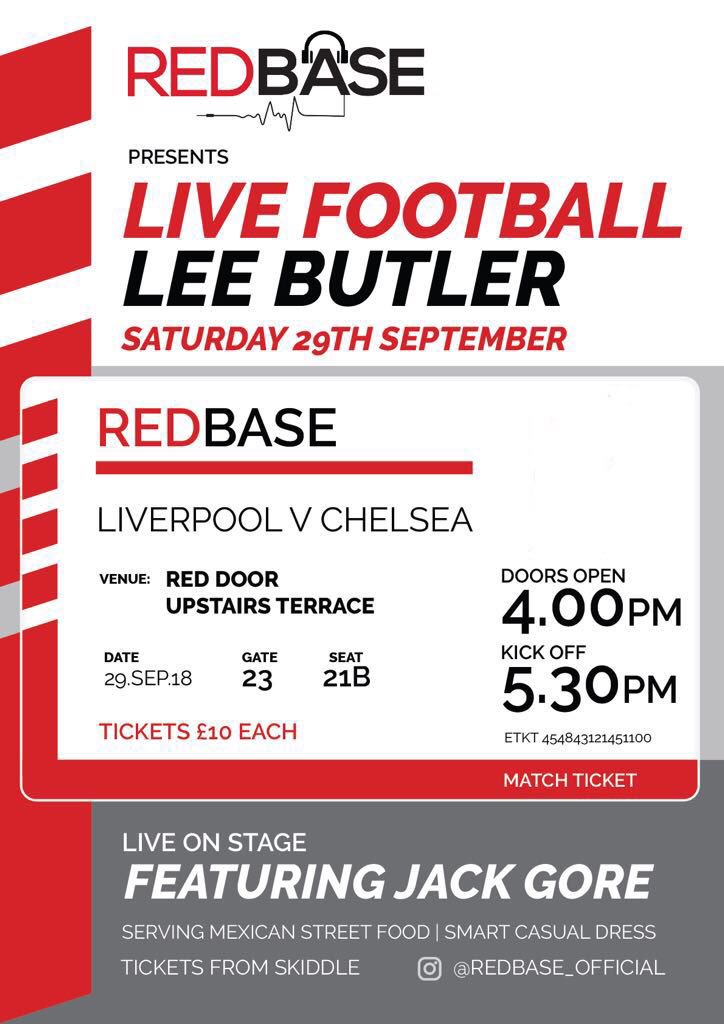 Just under two weeks to go until we take over @reddoorlpool for Liverpool vs Chelsea, live football and live DJs. Doors open at 4 get your tickets on skiddle or message us for drop offs 🔈🎵🔴