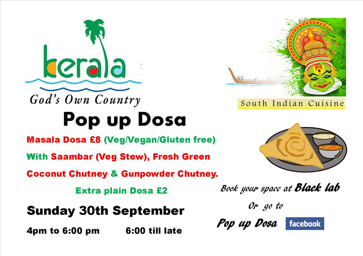 Simply Dosa!
A very special collaborative event by Pop Up Dosa, and Black Lab, 100 High Street, Kingsheath.