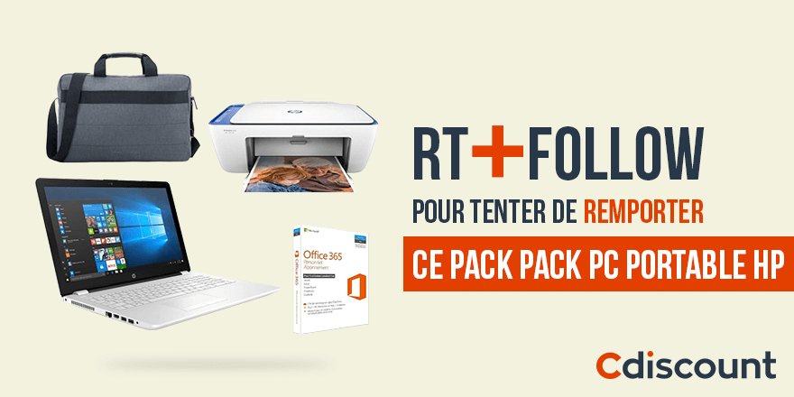 Cdiscount's tweet photo. 🎁 #Concours 

👌 À gagner : Pack PC Portable HP

👉 https://t.co/9kEoXNFie7

🔸 Pour tenter votre chance : 
RT + Follow @Cdiscount

☑️ TAS 27/09 https://t.co/QPDOJJhfLE