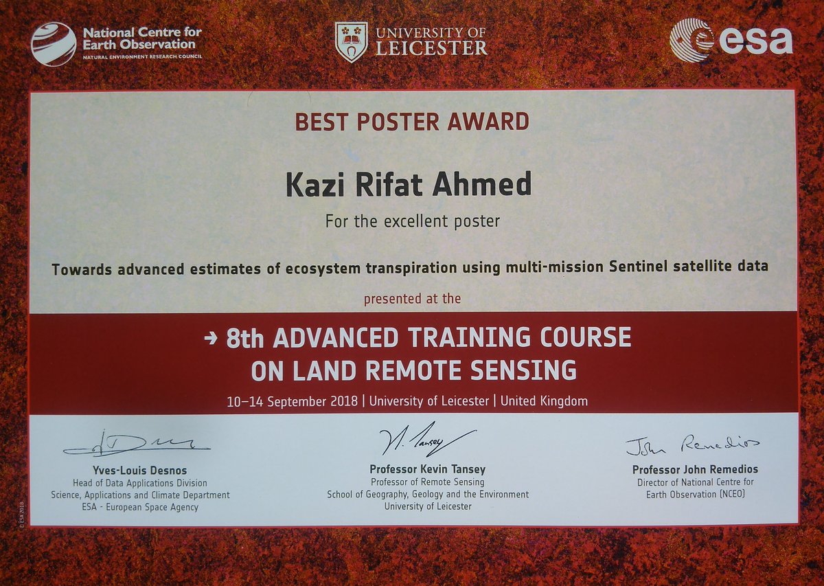 RifBabu's tweet photo. It was a great week with #ESALTC18 team, #UniversityLeicesterUK, and #NCEOUK. Thanks to #ESALTC18 for awarding me the best poster award for the excellent poster https://t.co/796Unnk18a
