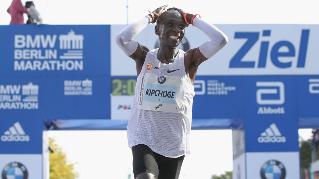 This morning Eliud Kipchoge set a new marathon world record in Berlin.
He ran the distance of 42 km 195 m in 2 hours, 1 minute, and 39 seconds. 77 second faster than anyone else ever.

This means on average it took him 2 minutes and 53 seconds per kilometer! Congratulations!