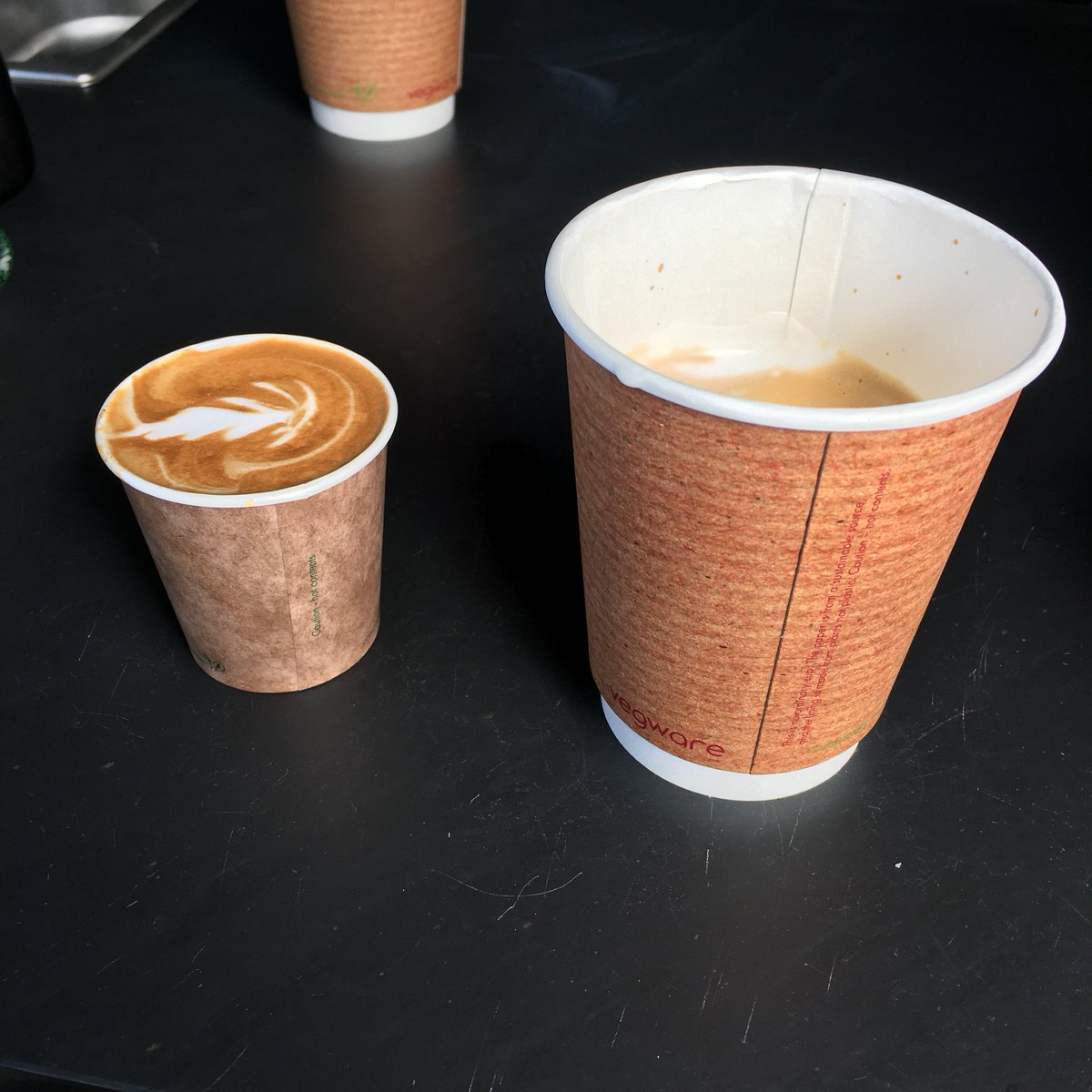 Amazing how coffee cup technology has developed. My current coffee cup (left) and an original 80s coffee cup, the size of a brick!